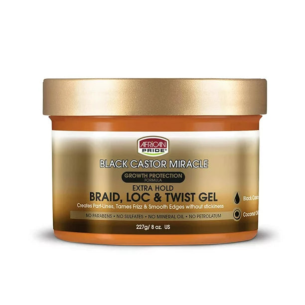 AFRICAN PRIDE BLACK CASTOR MIRACLE BRAID LOC & TWISTING GEL 8oz