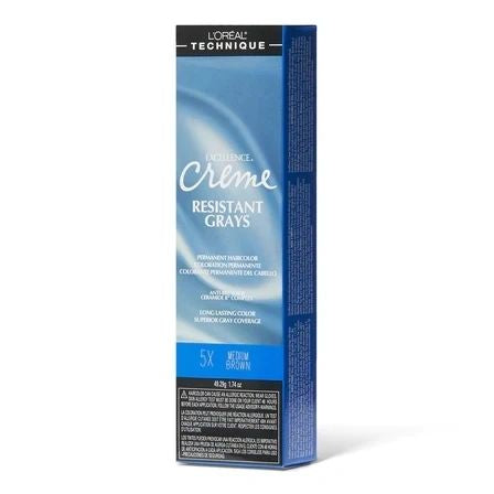 L,Oreal Excellence Creme Resistant Gray Med Brown 5X 1.75 oz