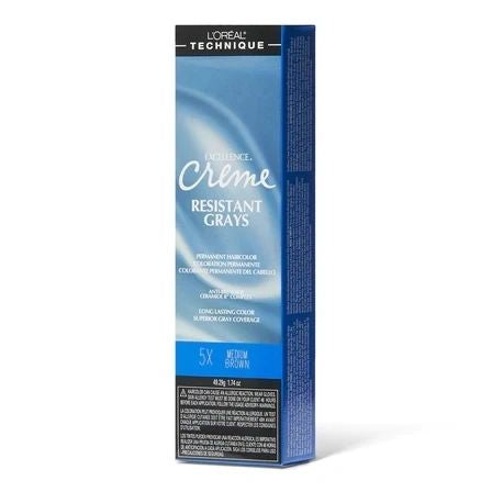 L,Oreal Excellence Creme Resistant Gray Med Brown 5X 1.75oz