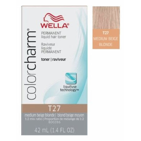 WELLA PERMANENT LIQUID HAIR TONER BLOND BEIGE MOYEN T27 1.4 oz