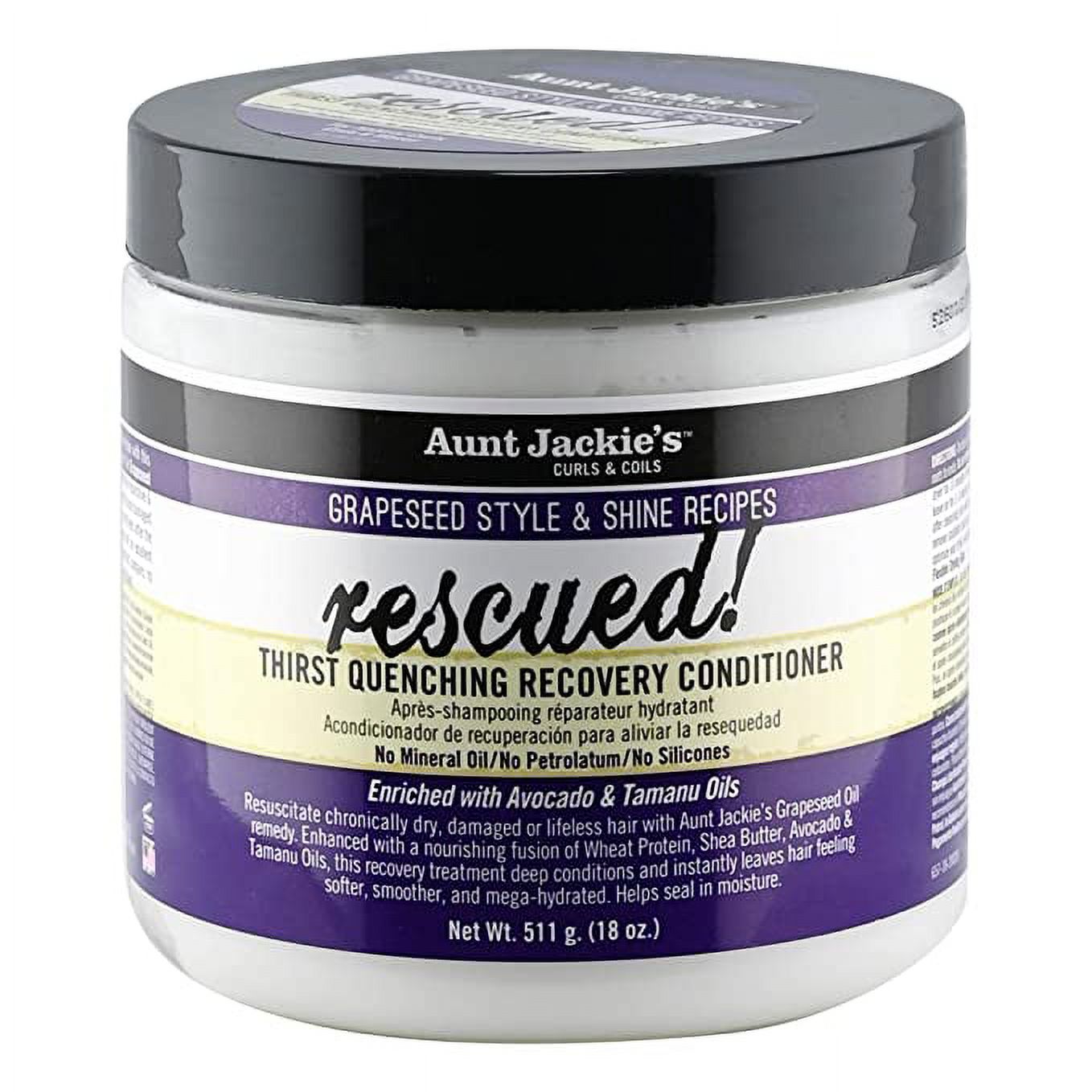 Aunt Jackie's Grapeseed Style and Shine Recipes Rescued Thirst Quenching Hair Recovery Conditioner 15oz